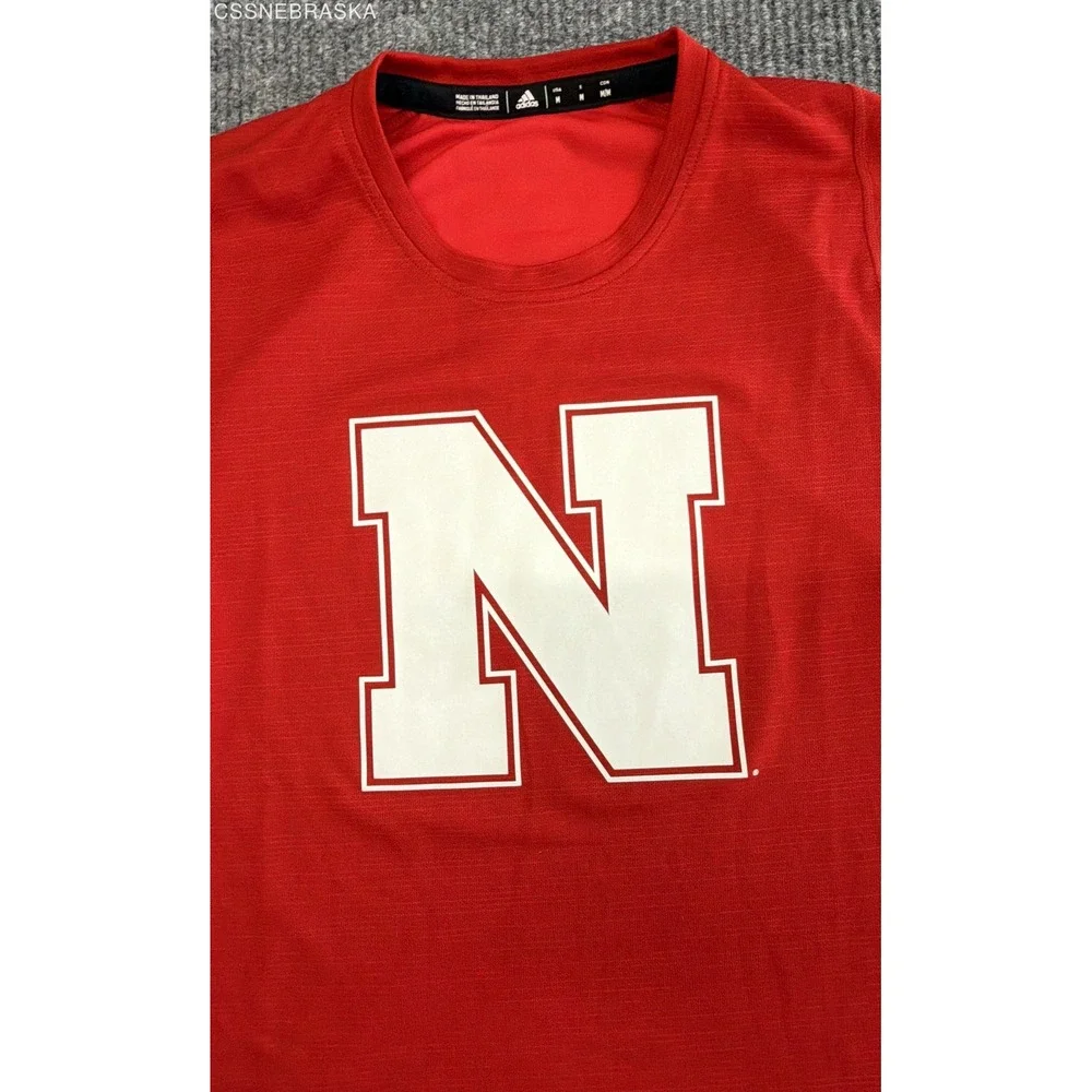 Adidas Red Nebraska Cornhuskers T-Shirt Men Red White Block N Short Sleeve -M